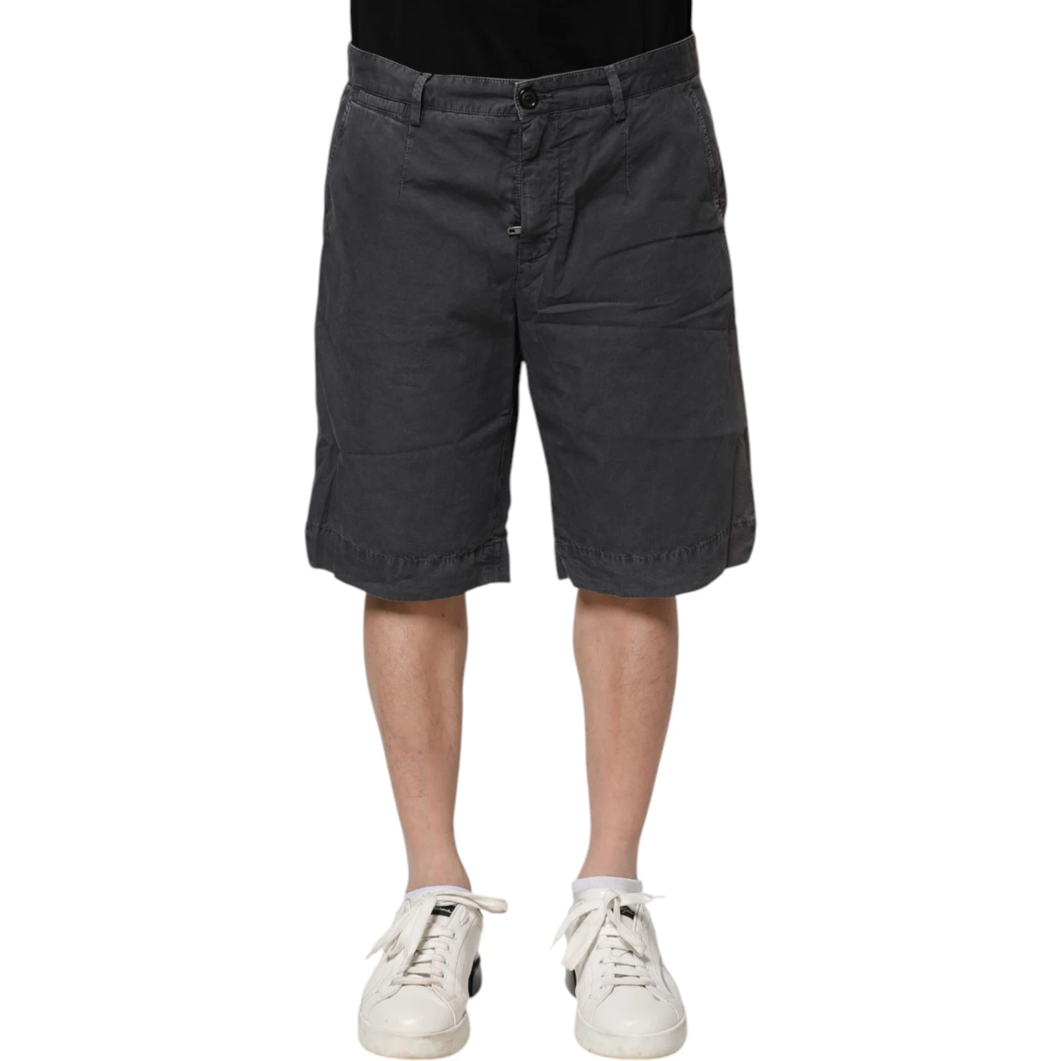 Dark Gray Cotton Stretch Denim Bermuda Shorts