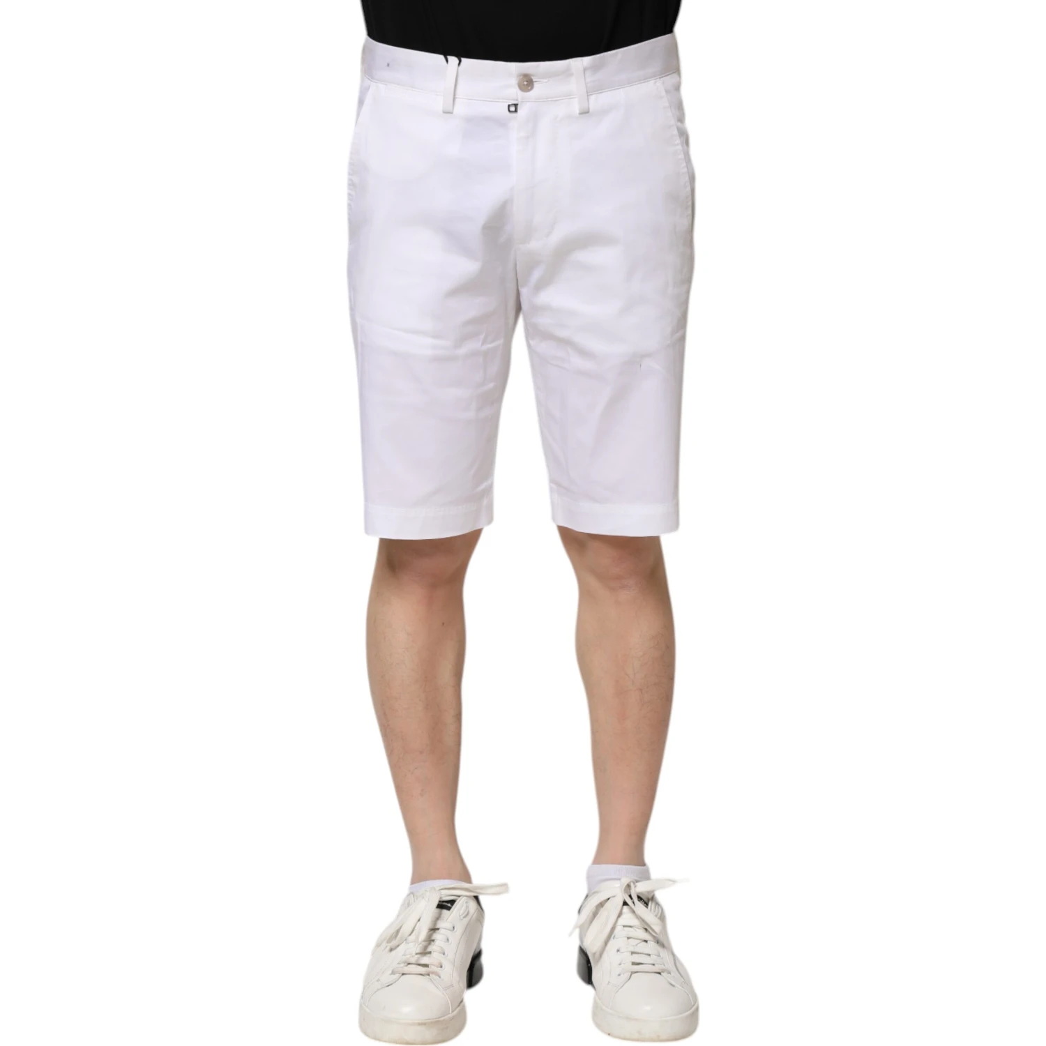 White Cotton Stretch Men Denim Bermuda Shorts