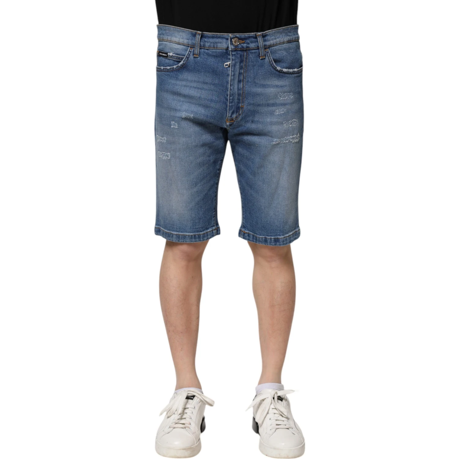 Blue Cotton Stretch Men Denim Bermuda Shorts