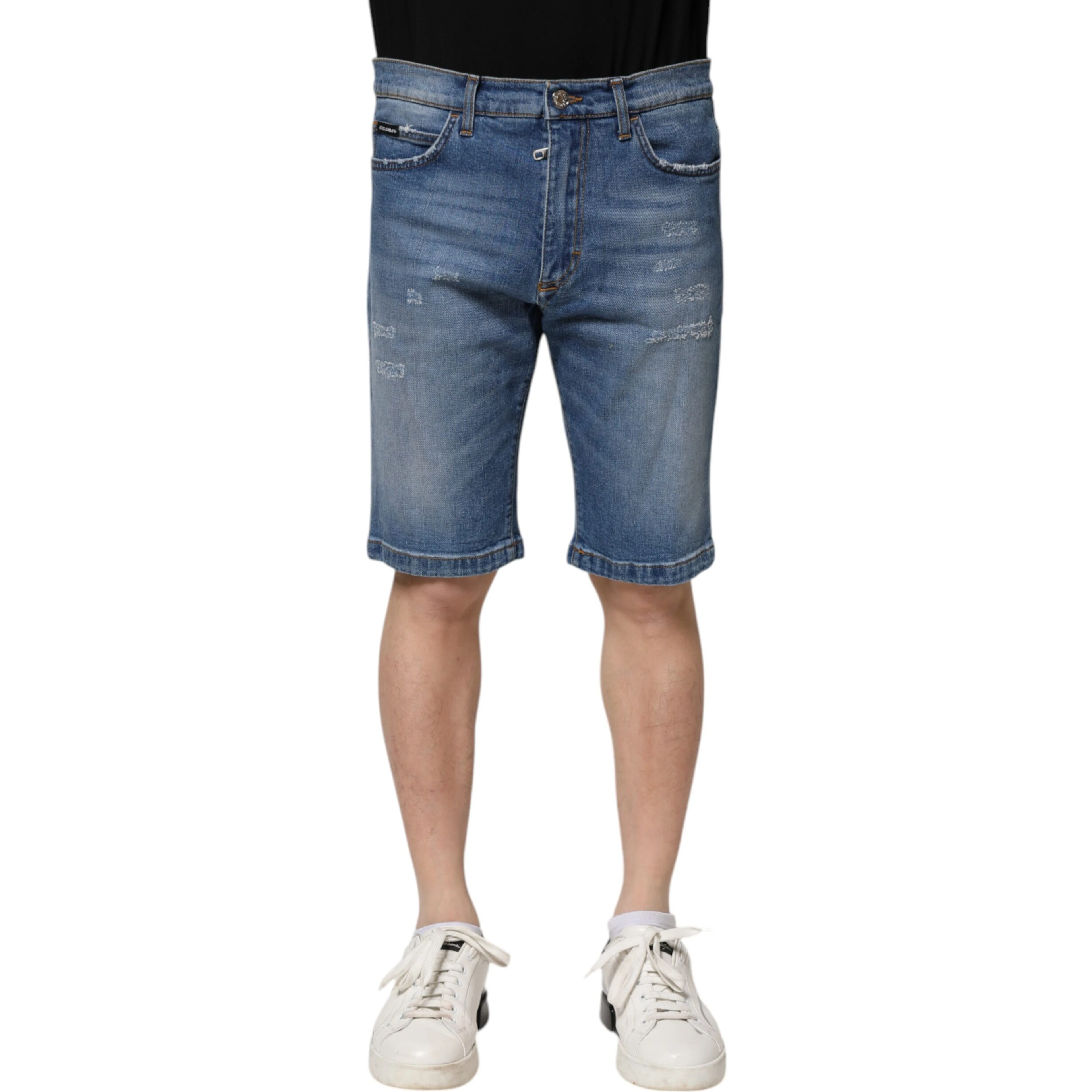Blue Cotton Stretch Men Denim Bermuda Shorts