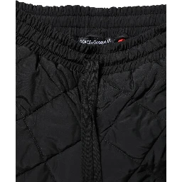 Black Quilted Mid Waist Jogger Pants