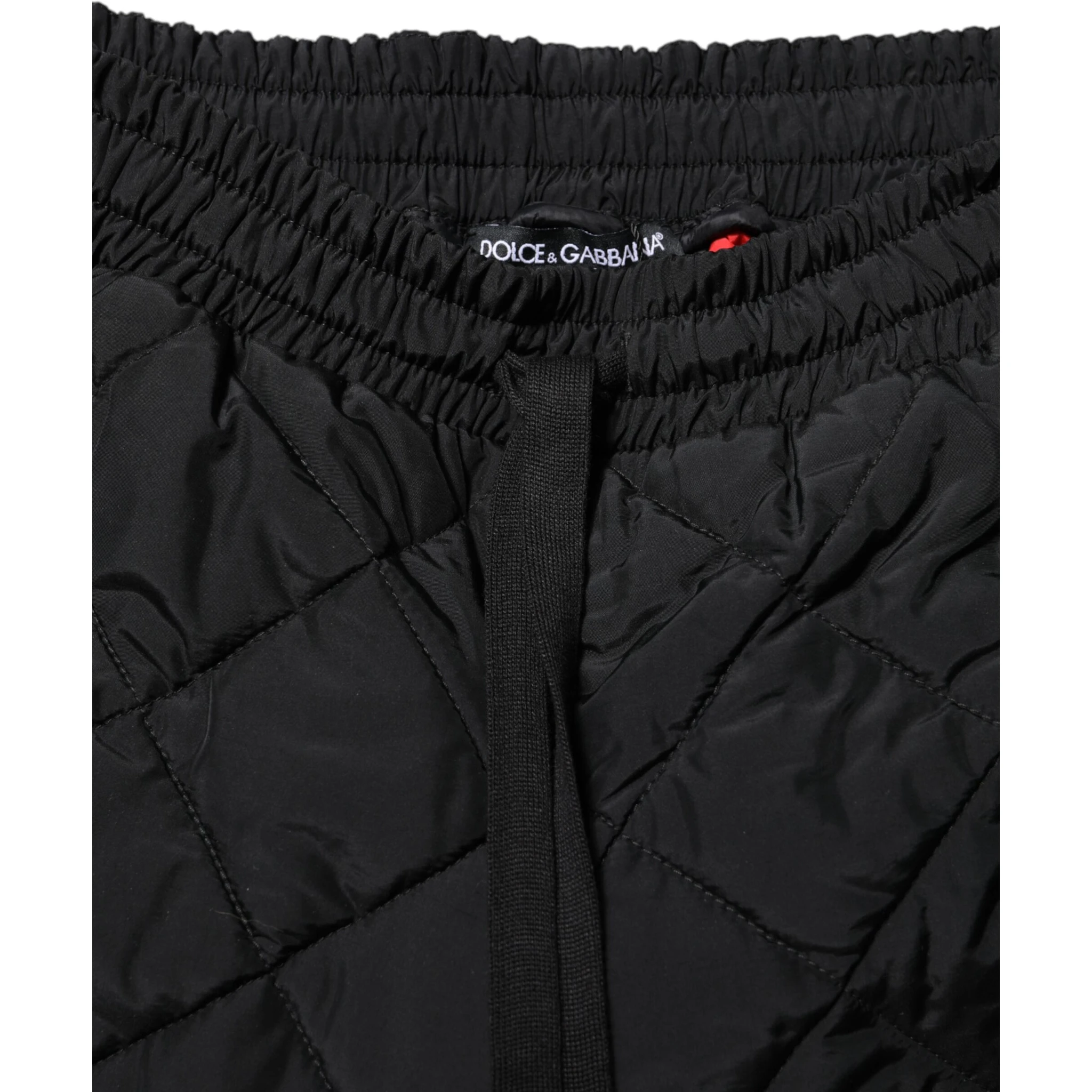 Black Quilted Mid Waist Jogger Pants