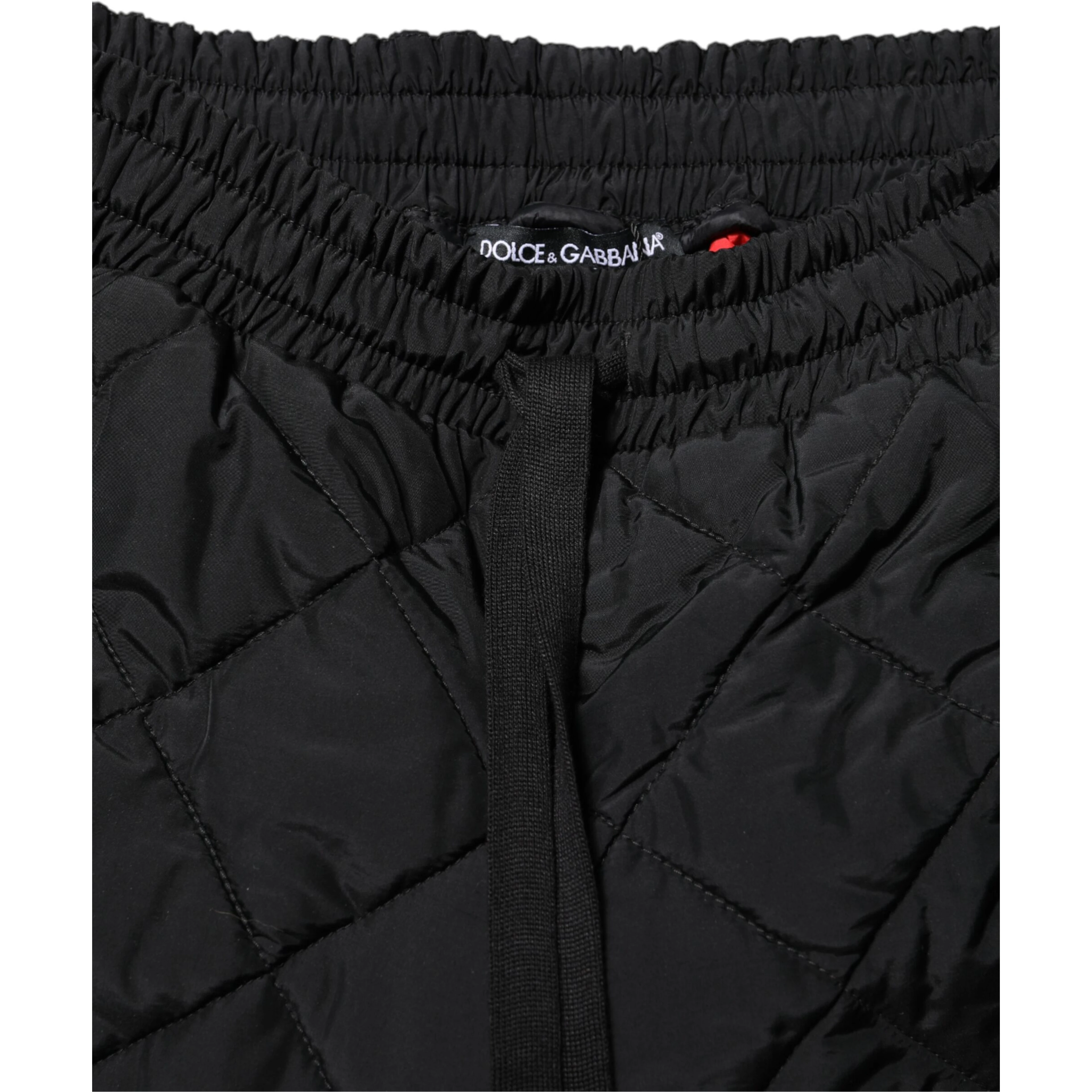 Black Quilted Mid Waist Jogger Pants