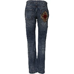 Blue Cotton Tattered Boyfriend Denim Jeans