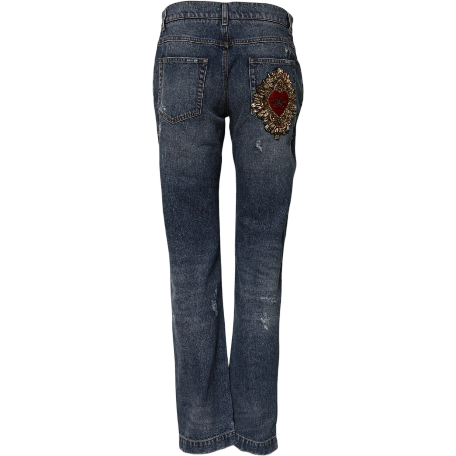 Blue Cotton Tattered Boyfriend Denim Jeans