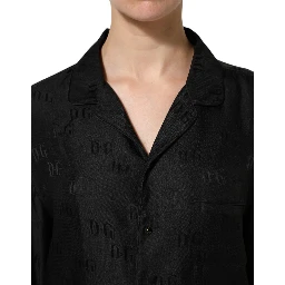 Black Silk DG Embroidery Long Sleeves Top
