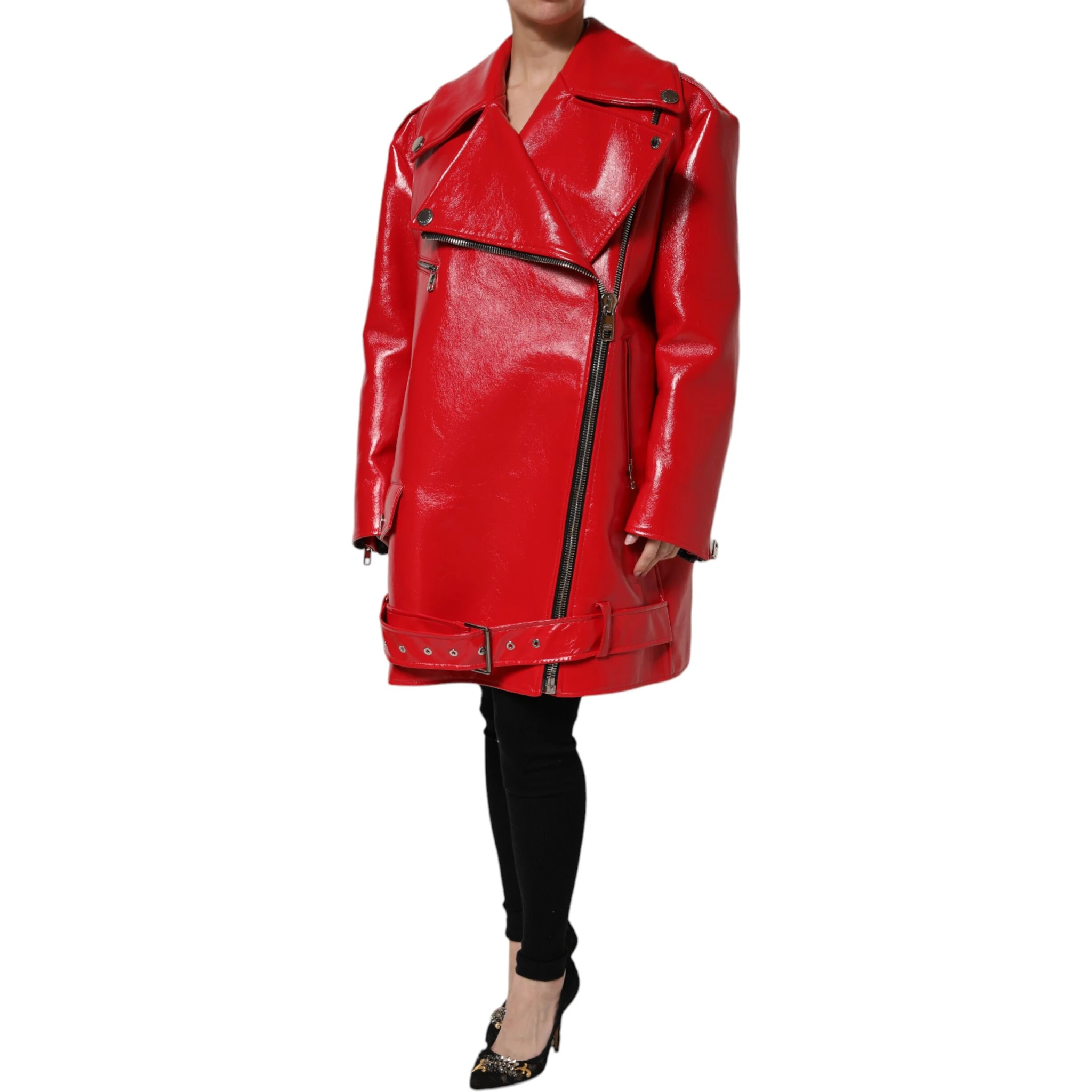 Red Lambskin Full Zipper Jacket