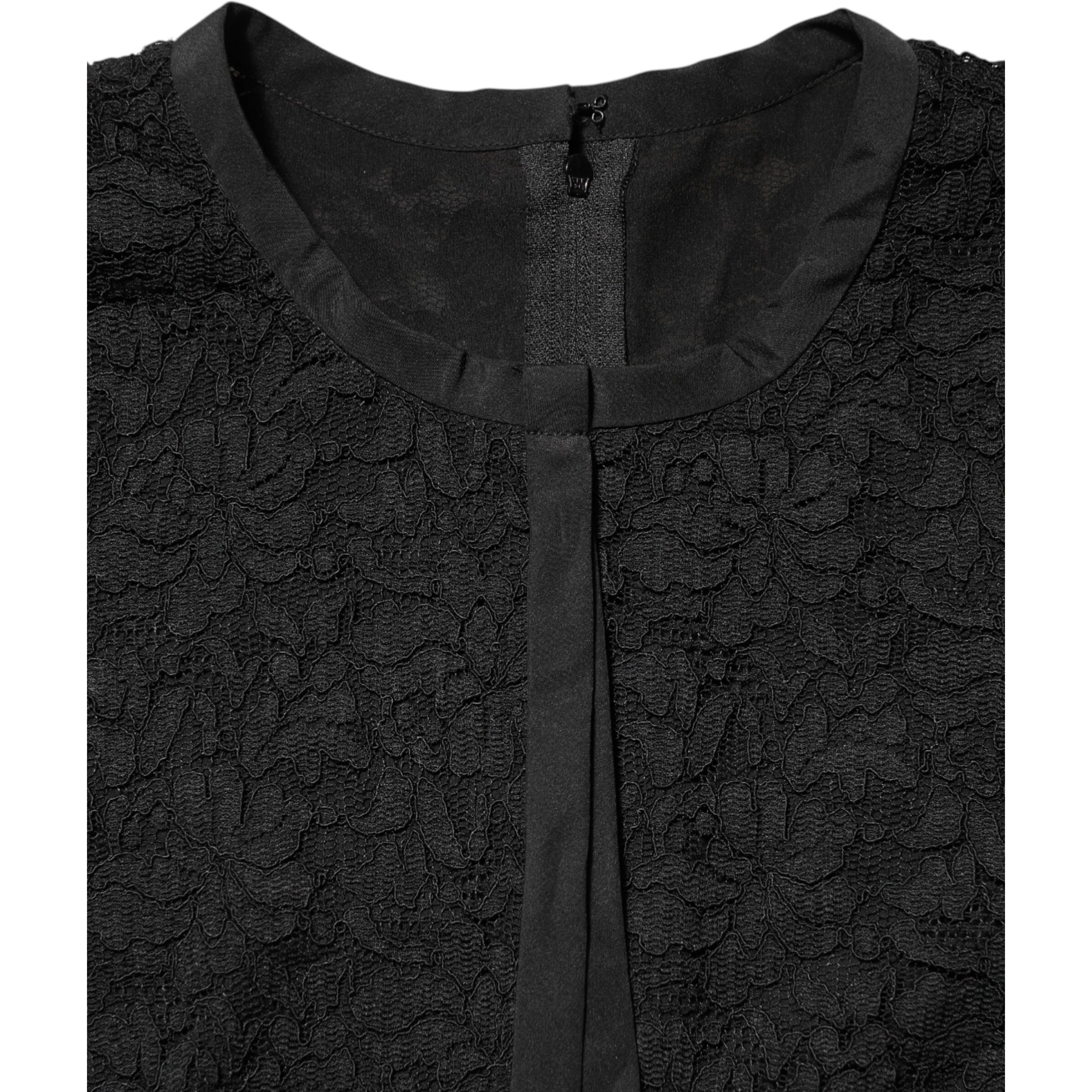 Black Nylon Lace Long Sleeve Blouse Top