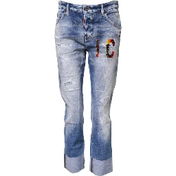Blue Washed Cotton Mid Waist Skinny Denim Jeans
