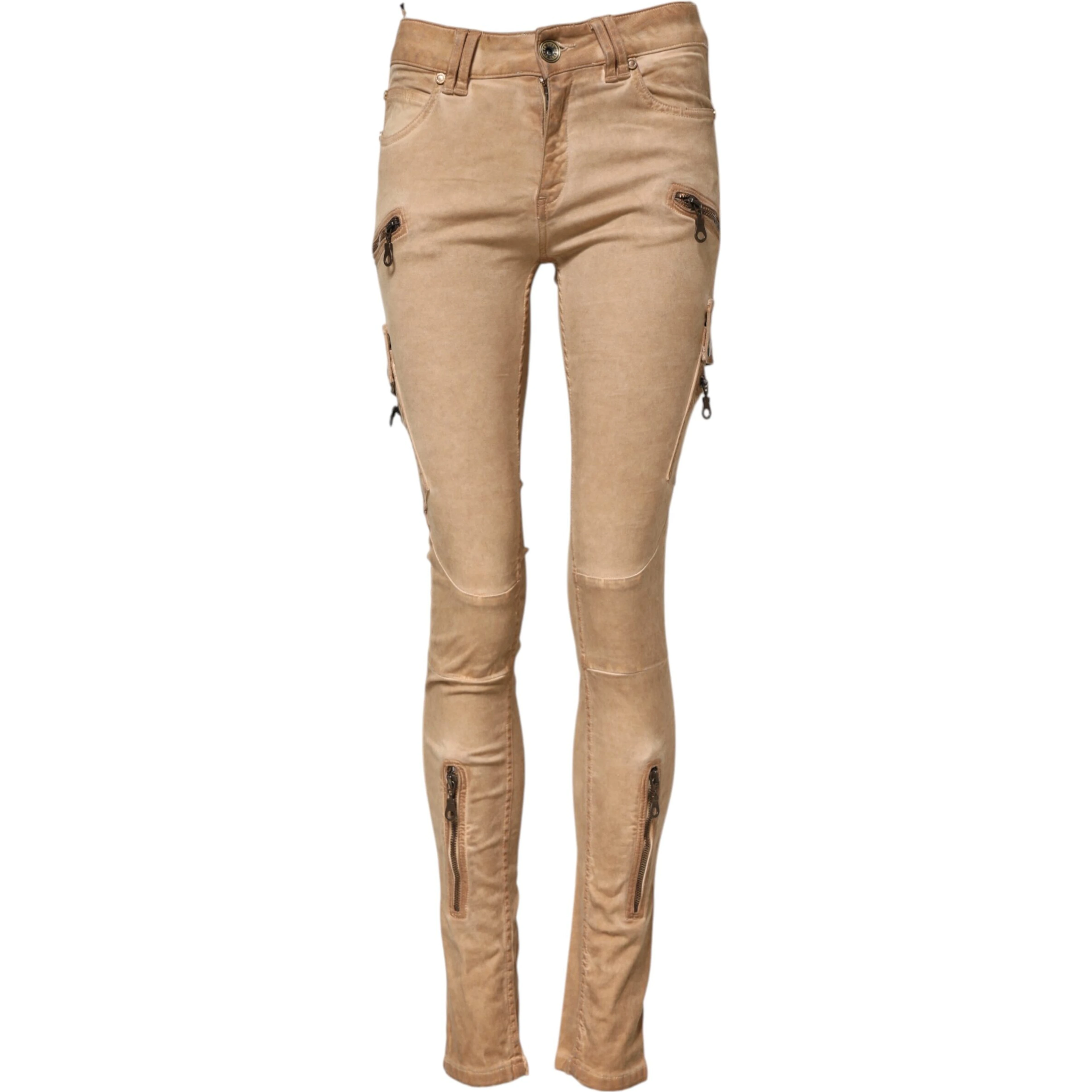 Brown Cotton Mid Waist Skinny Denim Jeans