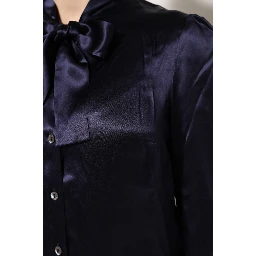 Dark Purple Silk Ascot Collared Blouse Top
