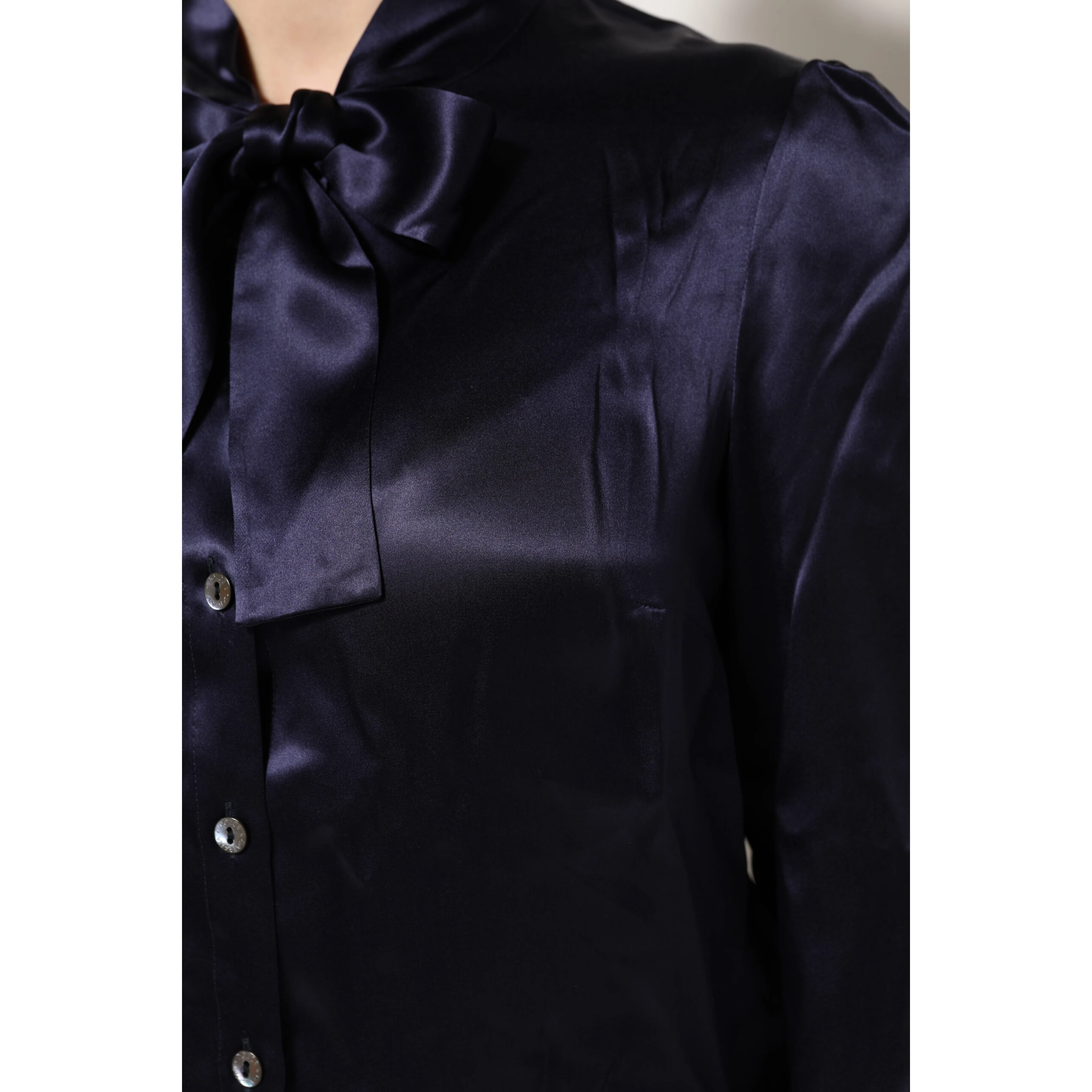 Dark Purple Silk Ascot Collared Blouse Top