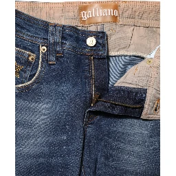 Blue Cotton Mid Waist Wide Leg Denim Jeans