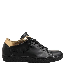 Black Gold Lace Up Low Top Women Sneakers Shoes