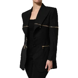 Black Wool Zipper Detailing Blazer Jacket