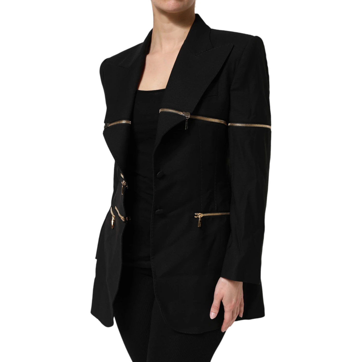 Black Wool Zipper Detailing Blazer Jacket