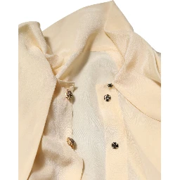 Light Yellow Silk Ascot Collared Blouse Top