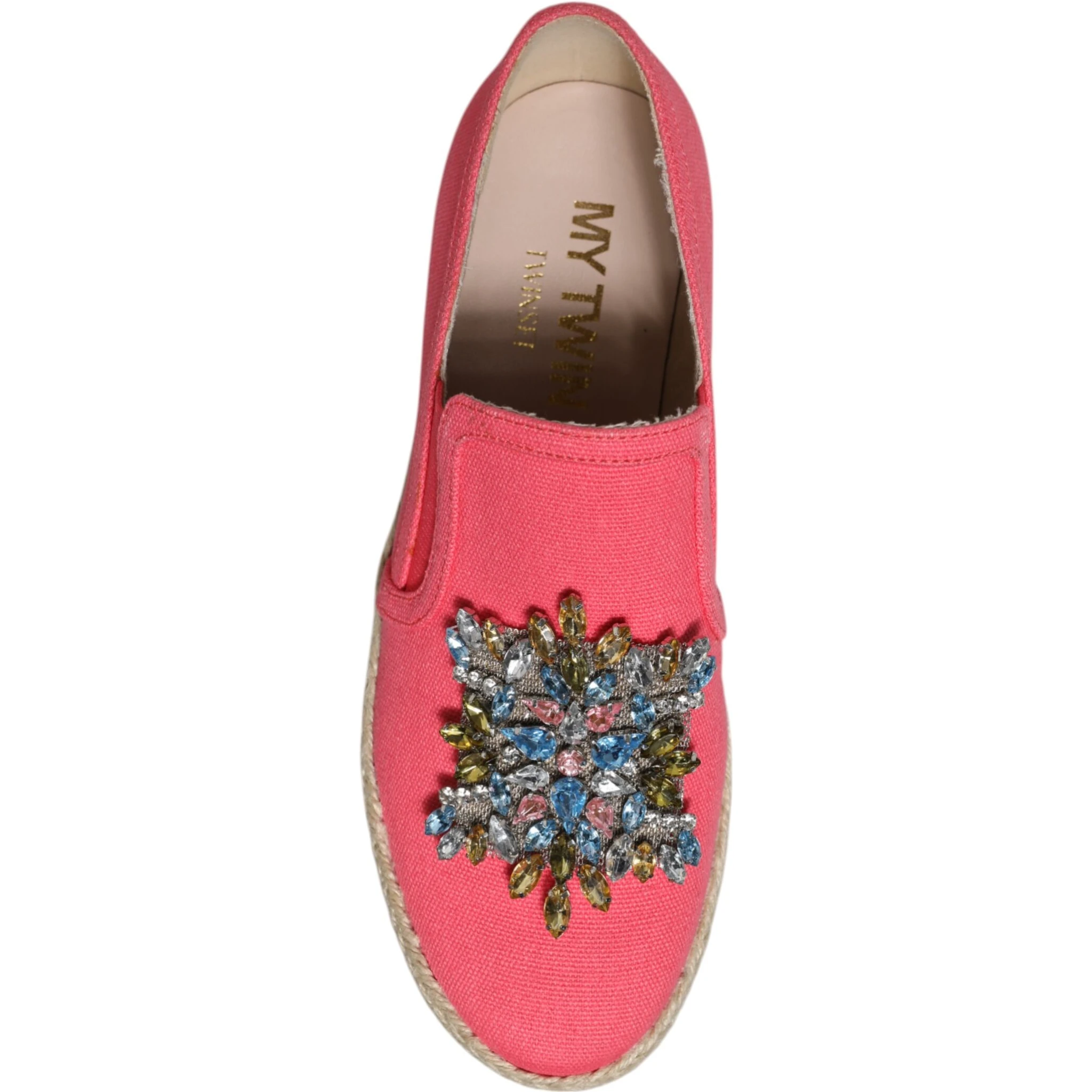 Pink Canvas Crystal Embellished Slip On Shoes