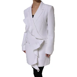 White Polyester Long Sleeves Ruffled Wrap Jacket