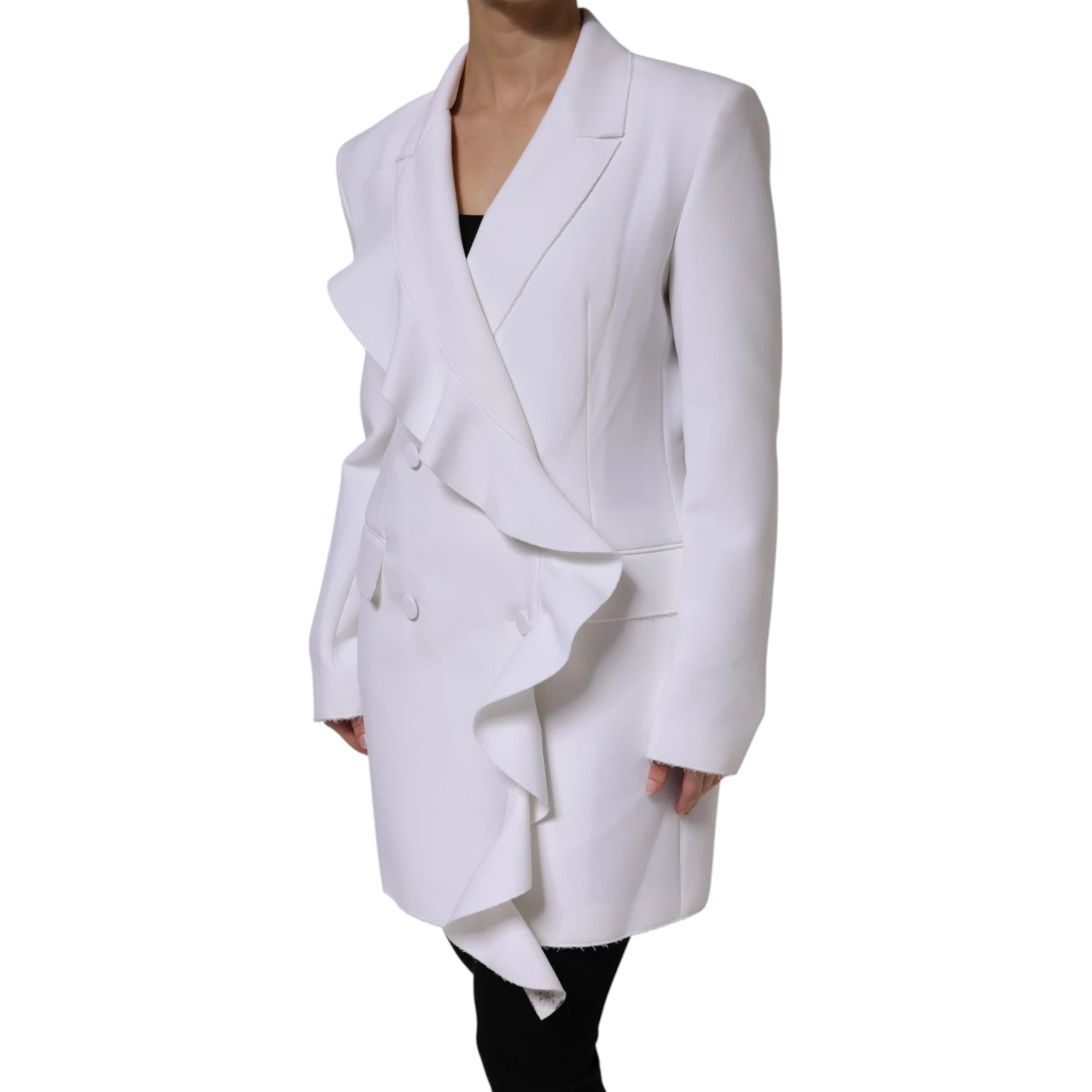White Polyester Long Sleeves Ruffled Wrap Jacket