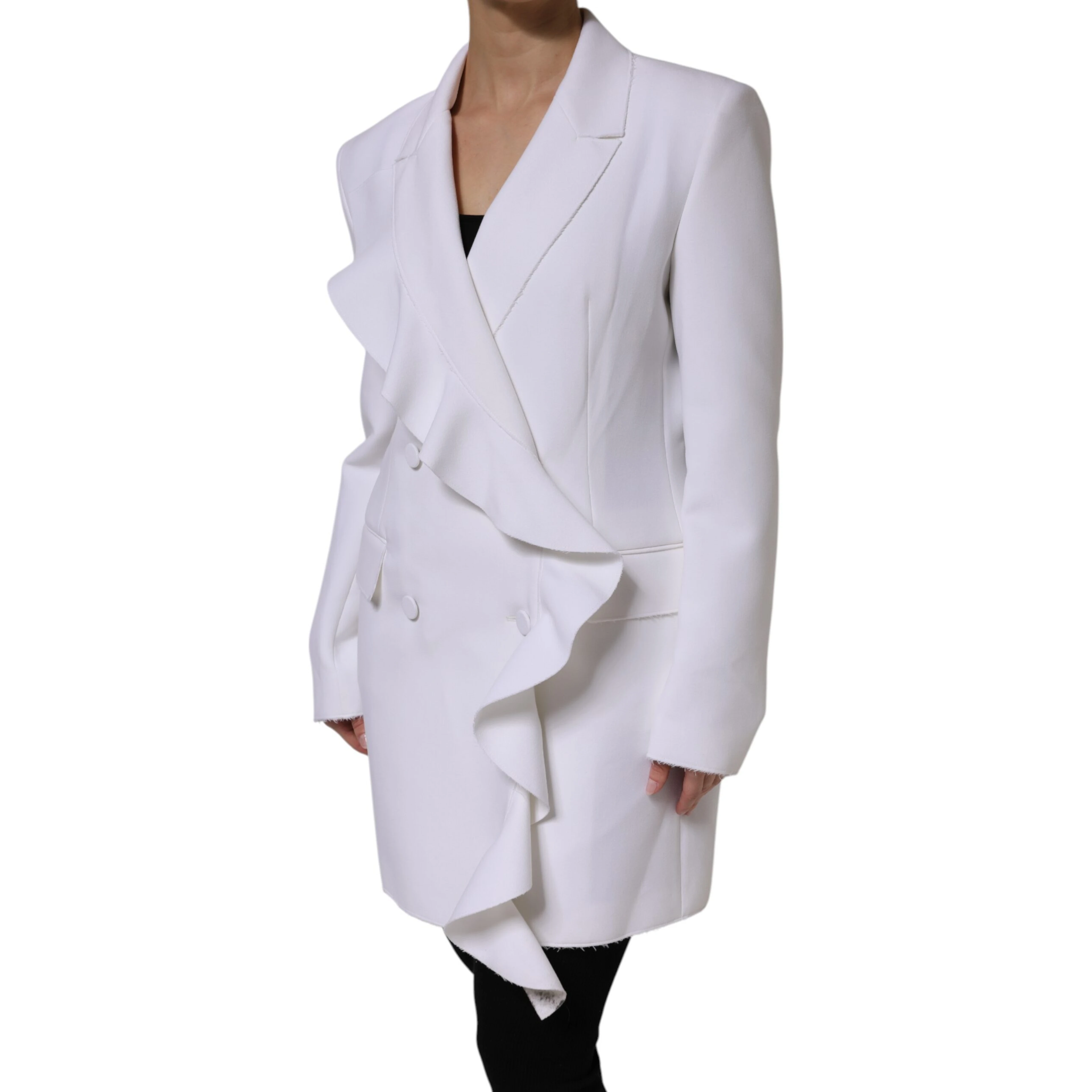 White Polyester Long Sleeves Ruffled Wrap Jacket