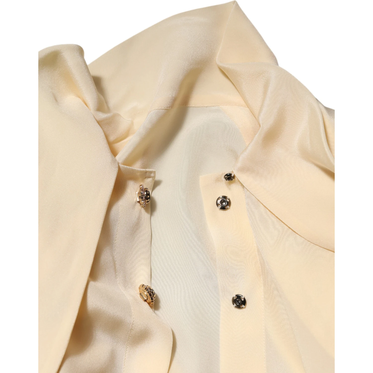 Light Yellow Ascot Collar Buttoned Blouse Top