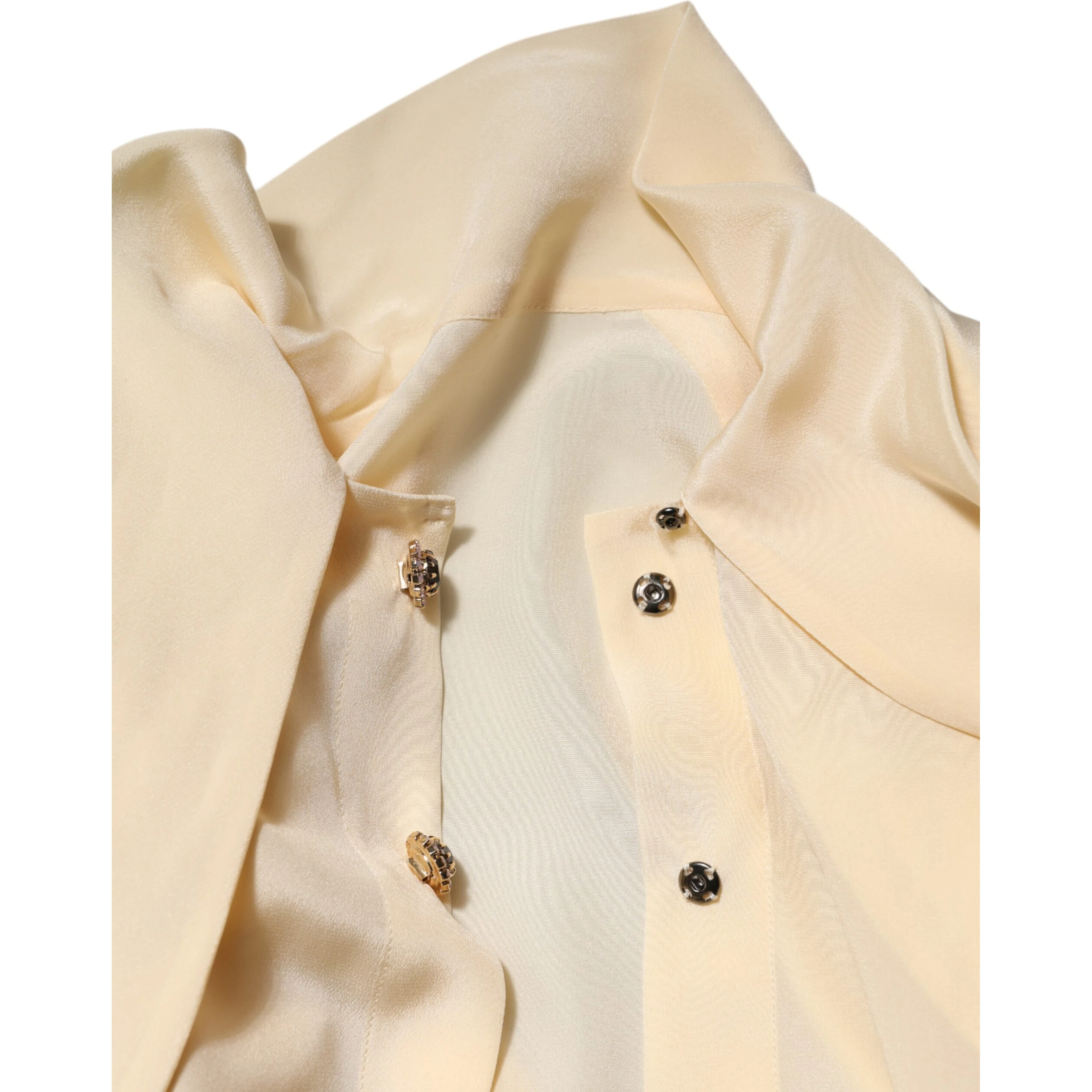 Light Yellow Ascot Collar Buttoned Blouse Top