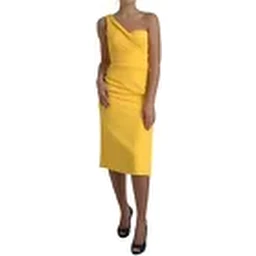 Yellow One Shoulder Side Slit Sheath Dress