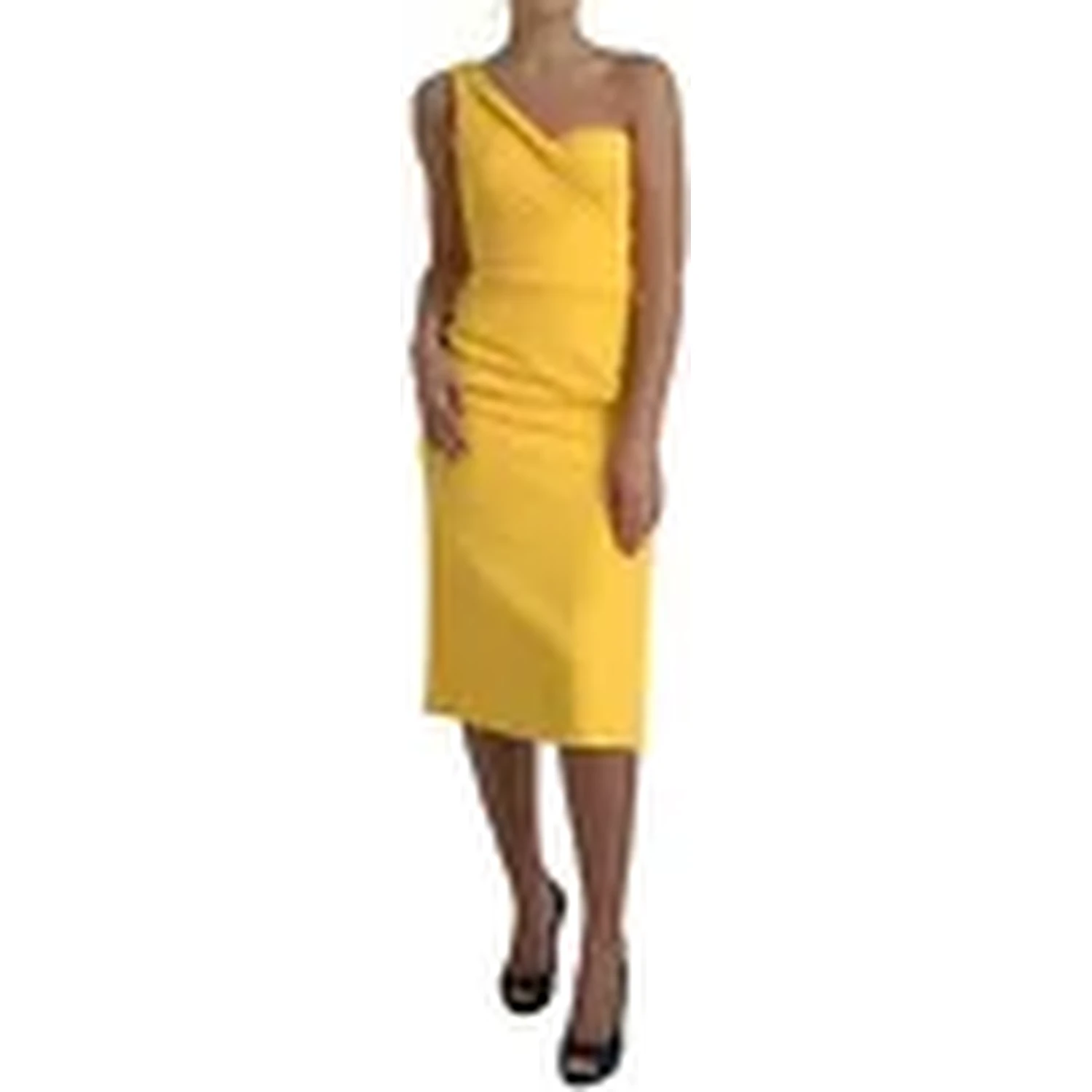 Yellow One Shoulder Side Slit Sheath Dress