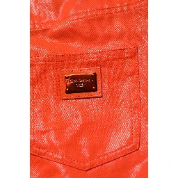 Orange Cotton High Waisted Denim Jeans