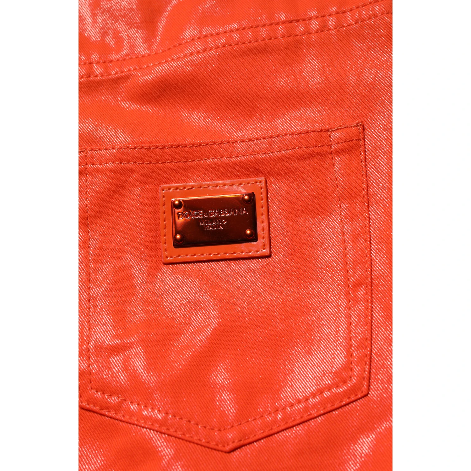 Orange Cotton High Waisted Denim Jeans