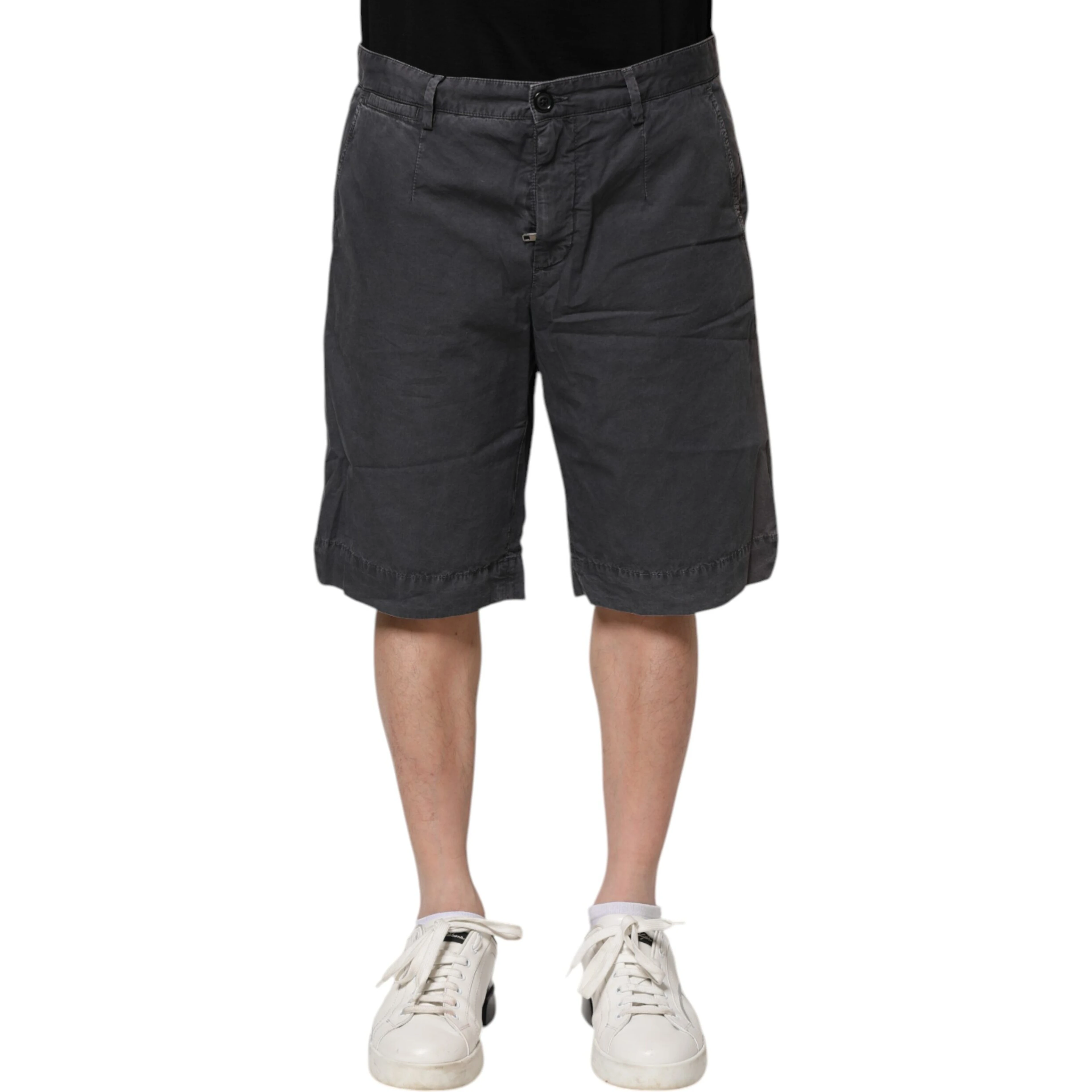 Dark Gray Cotton Stretch Denim Bermuda Shorts