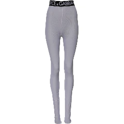 Gray Nylon DG Logo Mid Waisted Leggings Pants