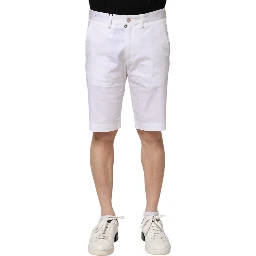 White Cotton Stretch Men Denim Bermuda Shorts