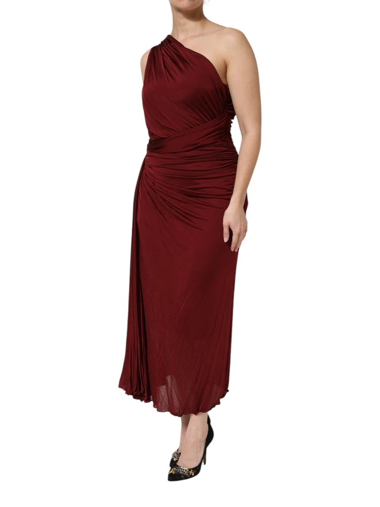 Red Viscose Fitted One Shoulder Midi Dress alternative