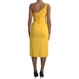 Yellow One Shoulder Side Slit Sheath Dress
