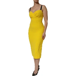 Yellow Polyester Sleeveless Sheath Midi Dress