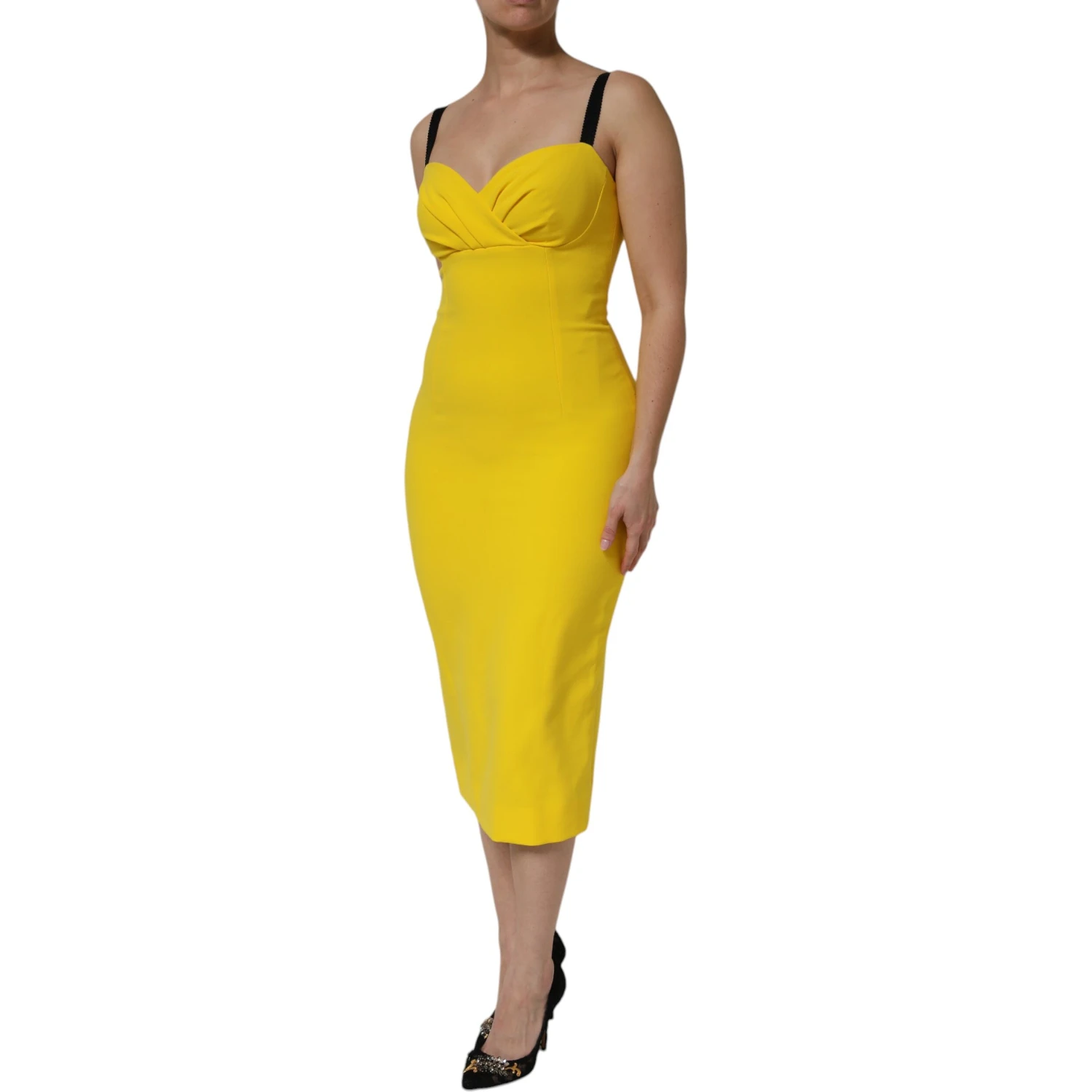 Yellow Polyester Sleeveless Sheath Midi Dress