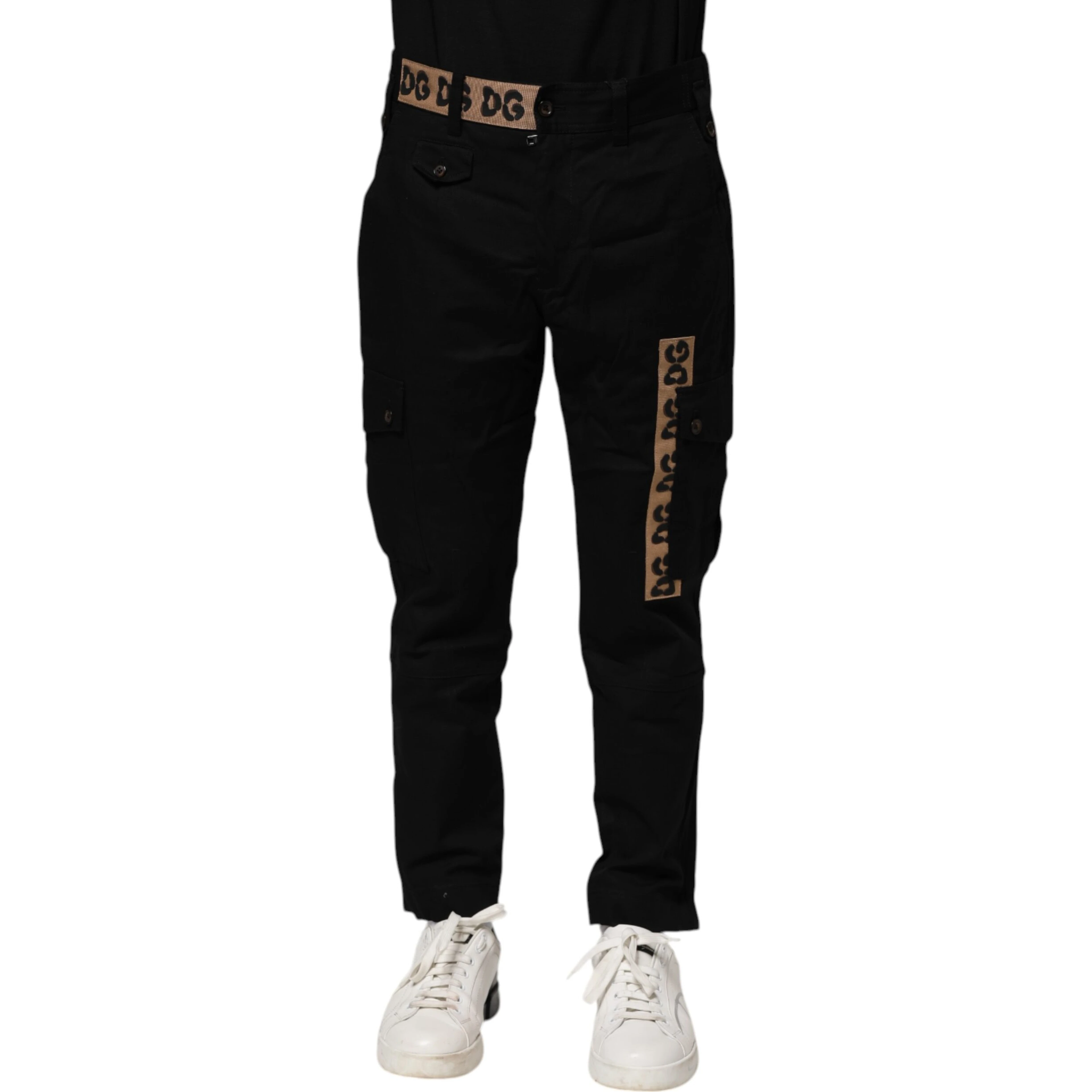 Black Cotton Cargo Casual Pants