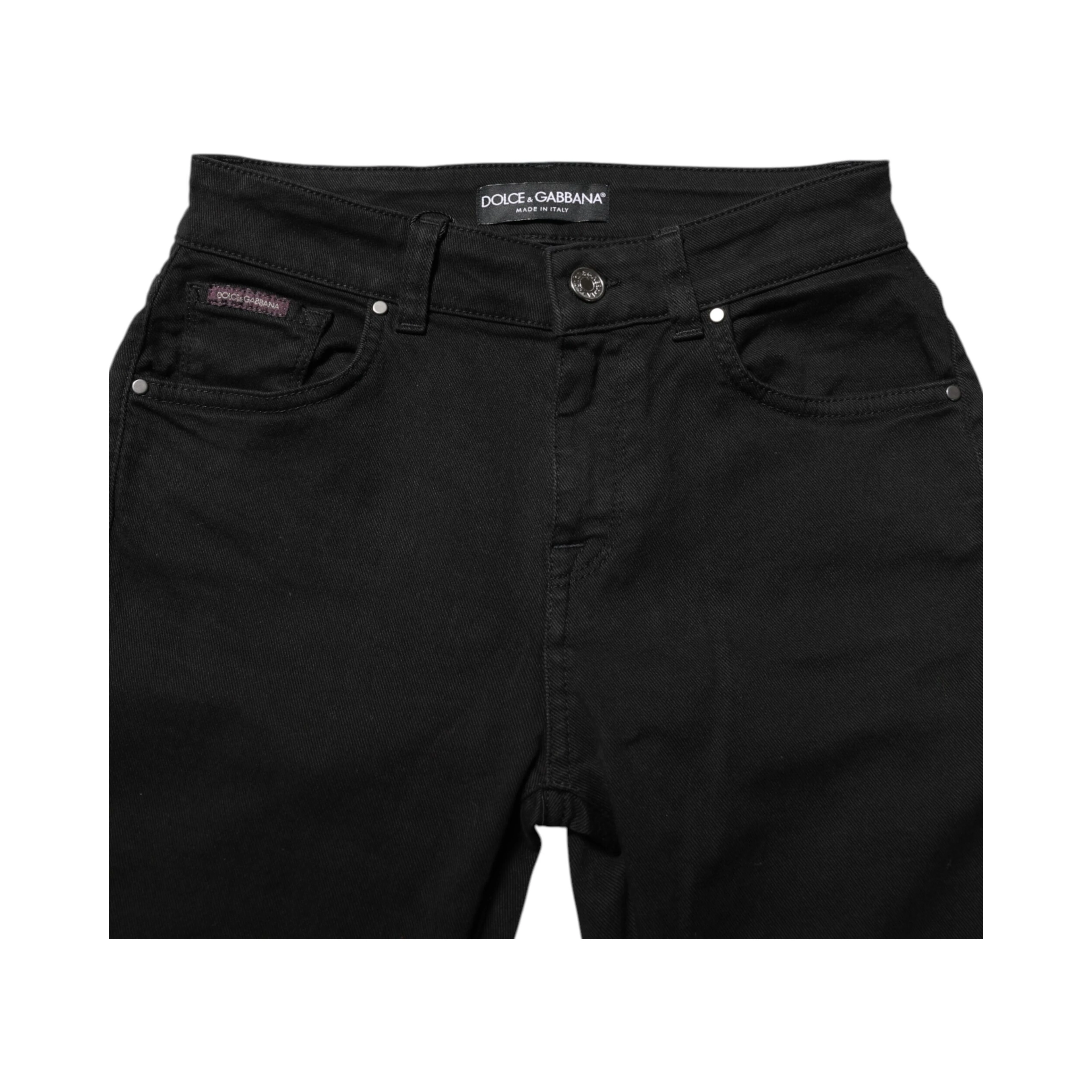 Black Skinny Cotton Mid Waisted Denim Jeans