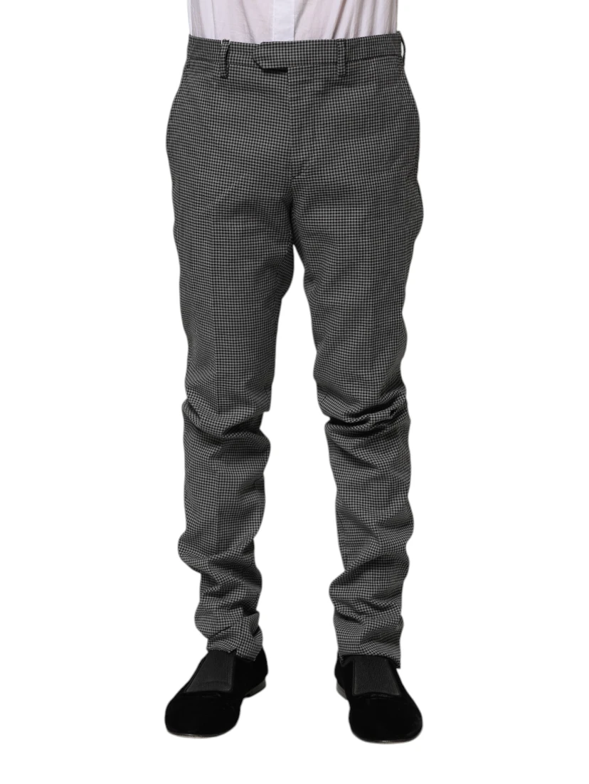 Black White Checkered Tapered Dress Pants