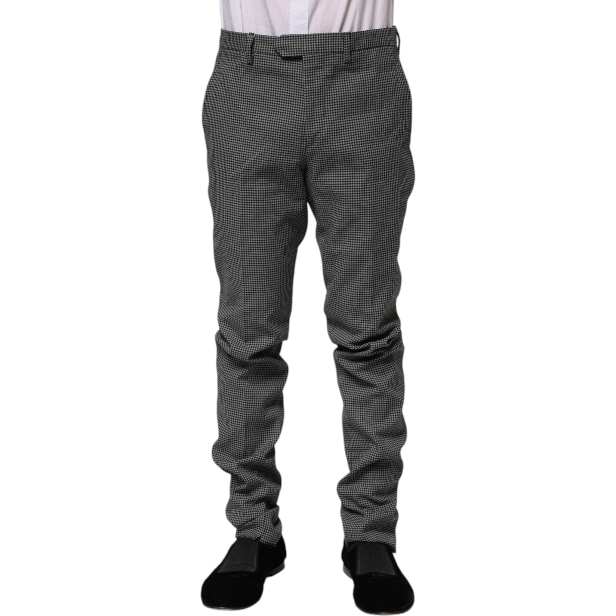 Black White Checkered Tapered Dress Pants