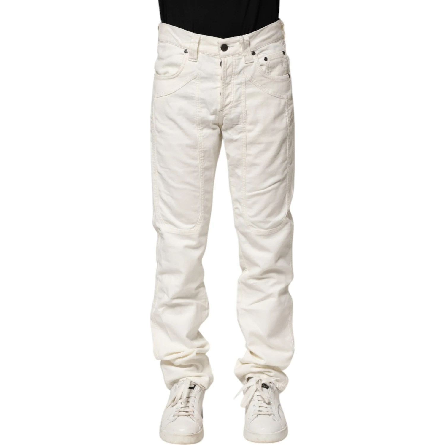 White Cotton Stretch Straight Fit Men Denim Jeans