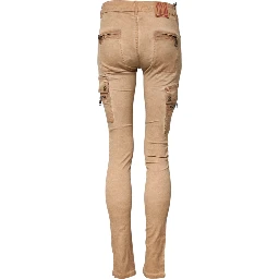 Brown Cotton Mid Waist Skinny Denim Jeans
