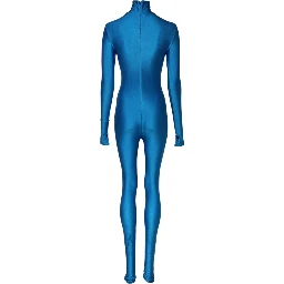 Blue Nylon Turtleneck Bodycon Jumpsuit Dress