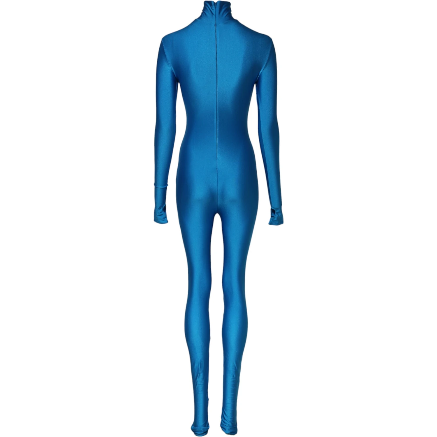 Blue Nylon Turtleneck Bodycon Jumpsuit Dress
