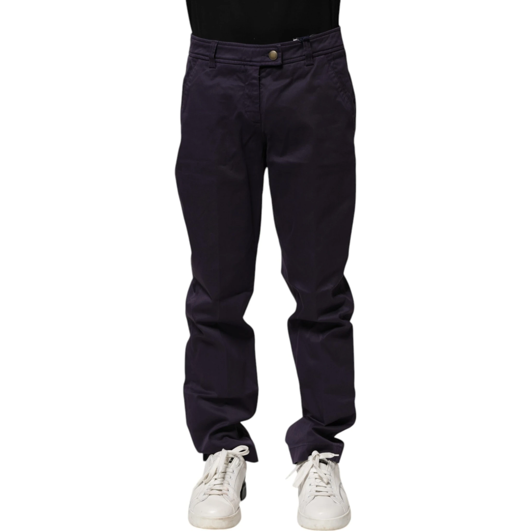 Dark Purple Mid Waist Casual Straight Pants