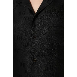 Black Silk DG Embroidery Long Sleeves Top