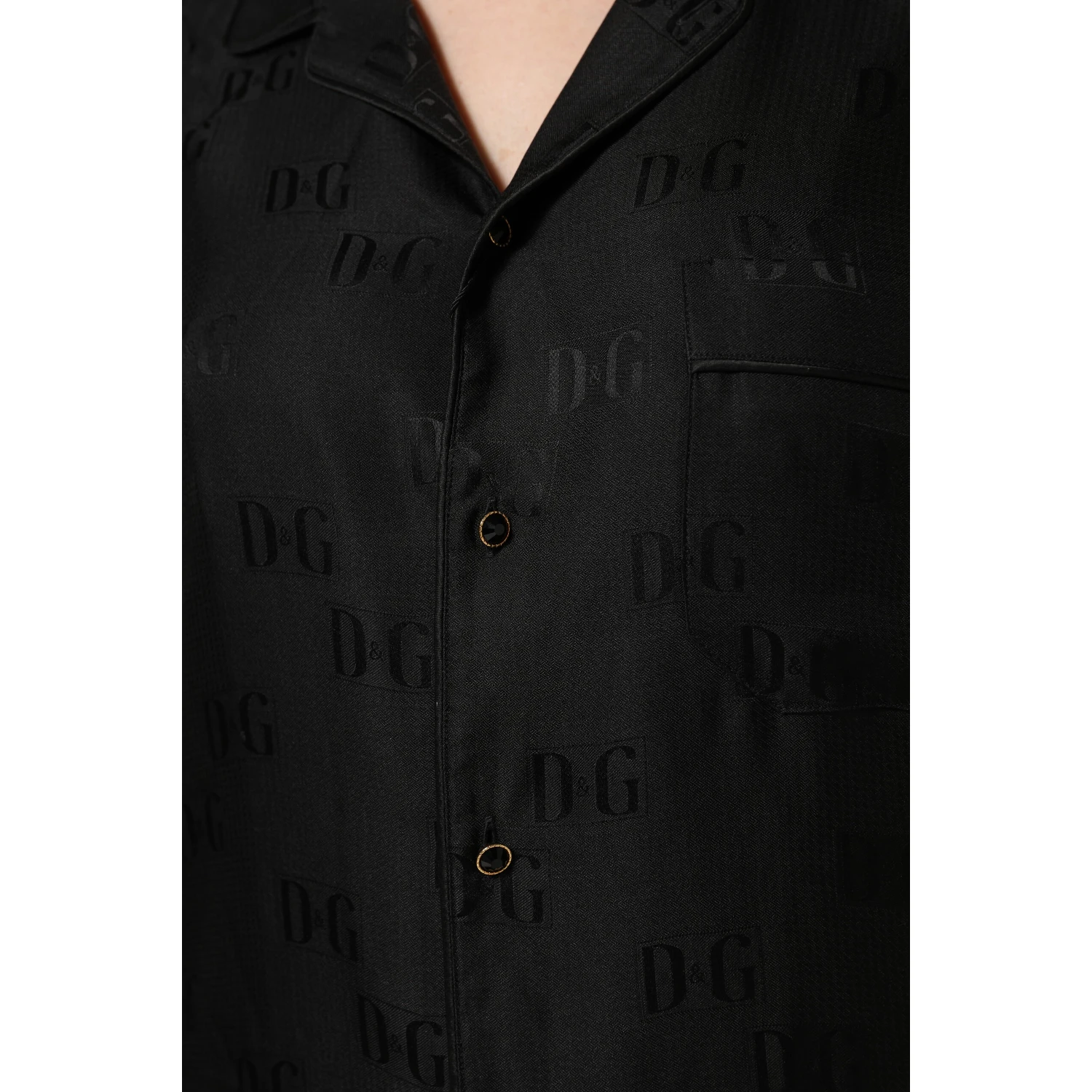 Black Silk DG Embroidery Long Sleeves Top