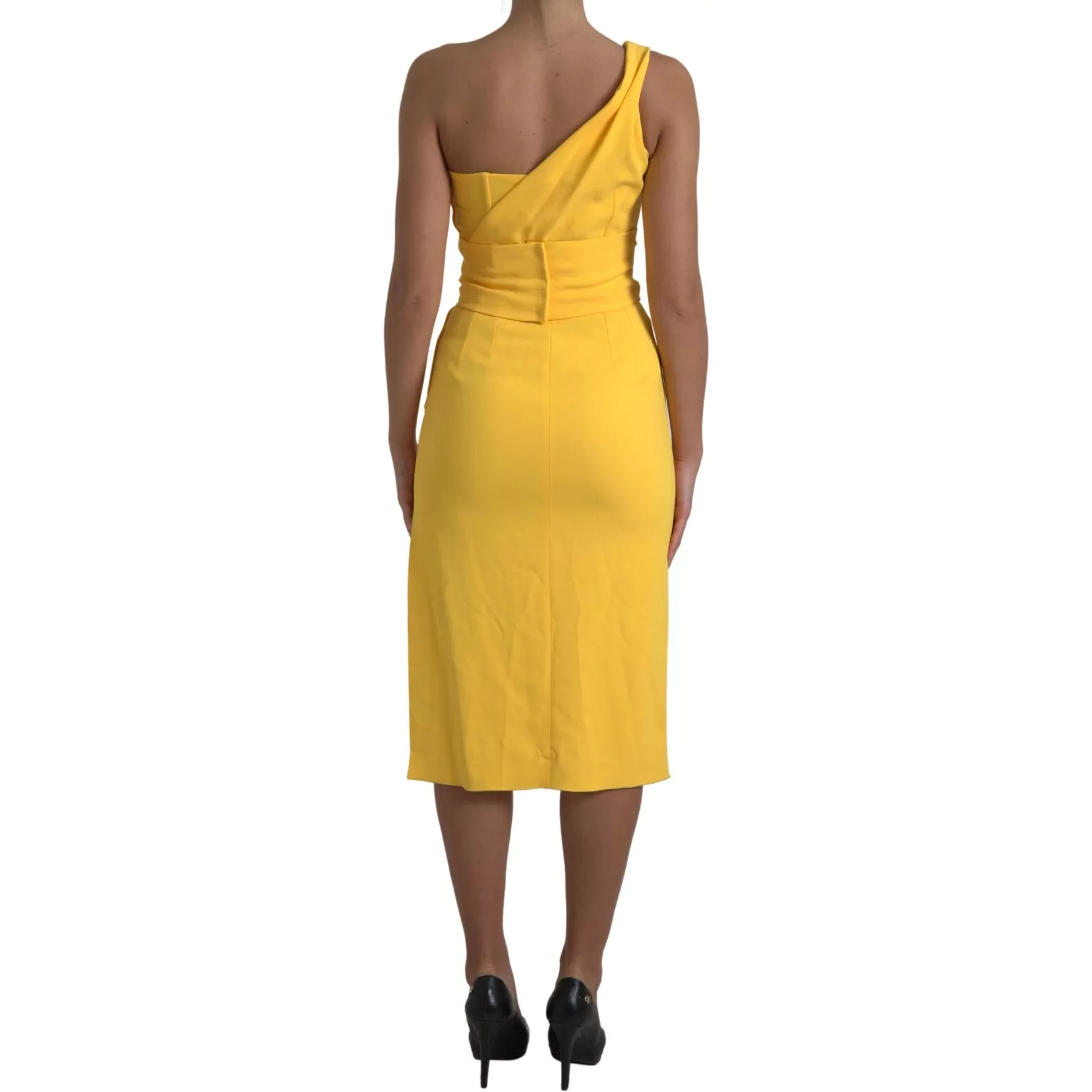 Yellow One Shoulder Side Slit Sheath Dress